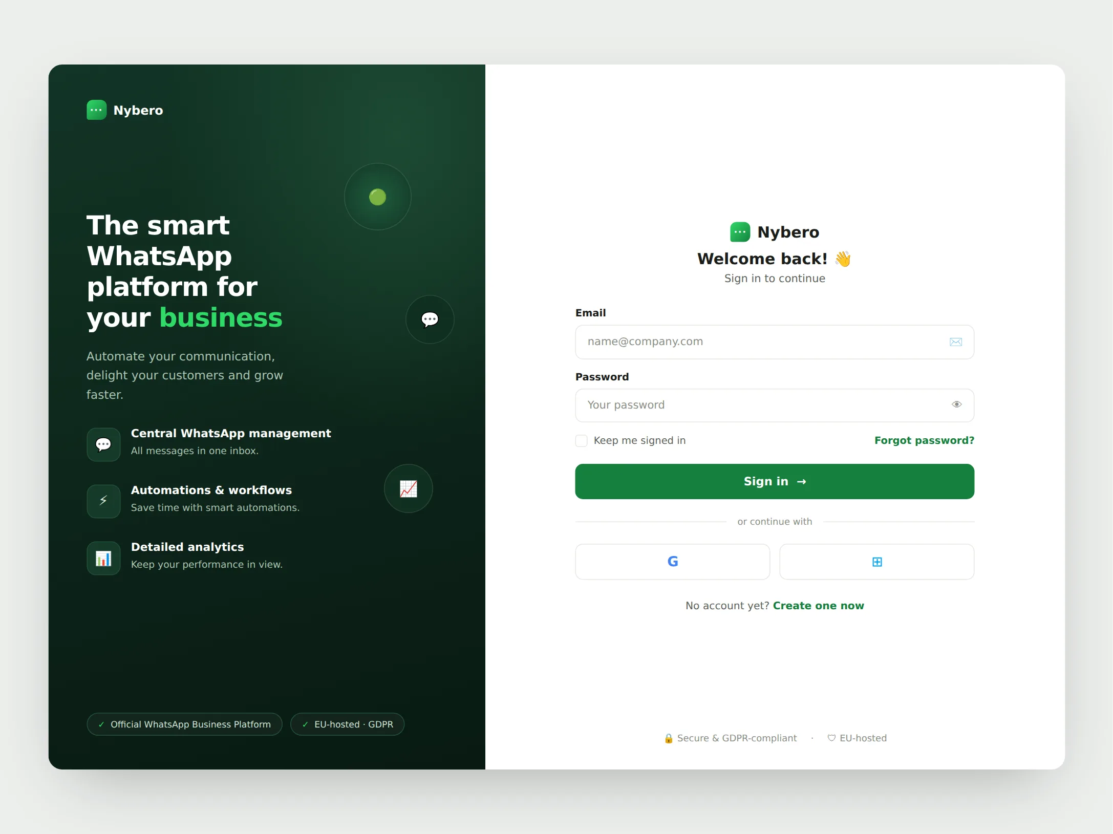 Nybero opt-in and consent