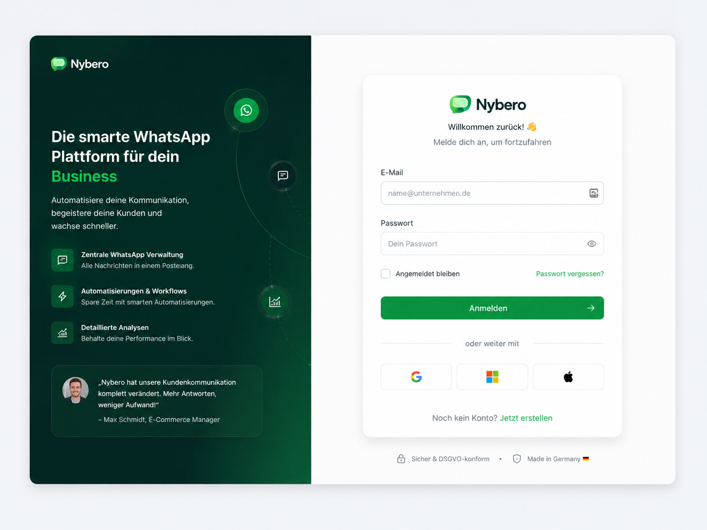 Nybero login & opt-in